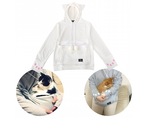 Mewgaroo Hoodie Pet Pouch Sweatshirt (White)