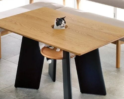 Dinos Oak Cat Hole Dining Table