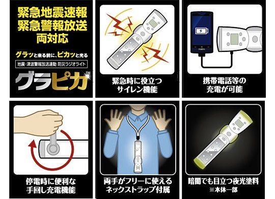 Gurapika Emergency Earthquake Warning Radio & Flashlight - Hand crank disaster torch LED lantern EWS - Japan Trend Shop