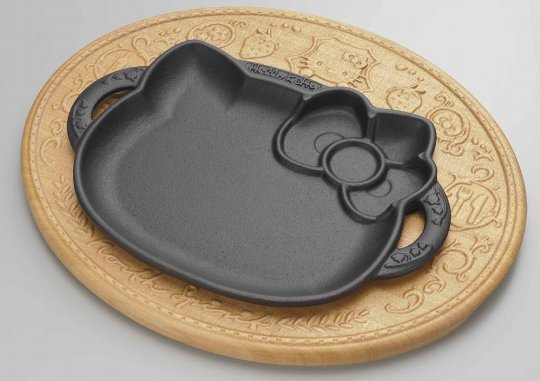 Hello Kitty Die-Cut Steak Platter - Iron-cast plate wooden tray set - Japan Trend Shop