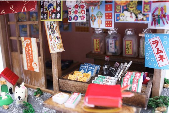 Showa Era Dagashi Sweet Store Model - Retro paper doll's house miniature - Japan Trend Shop