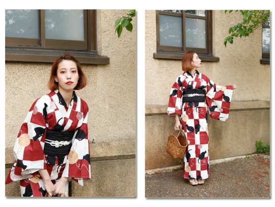 Vintage Cat Yukata Kimono Set - Summer Japanese clothes in vintage design - Japan Trend Shop