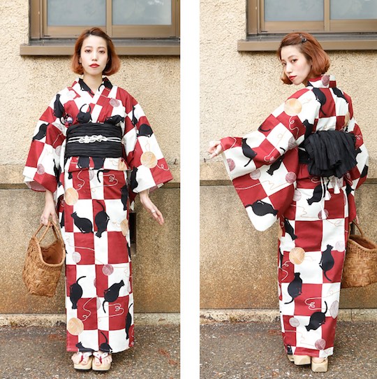 Vintage Cat Yukata Kimono Set - Summer Japanese clothes in vintage design - Japan Trend Shop