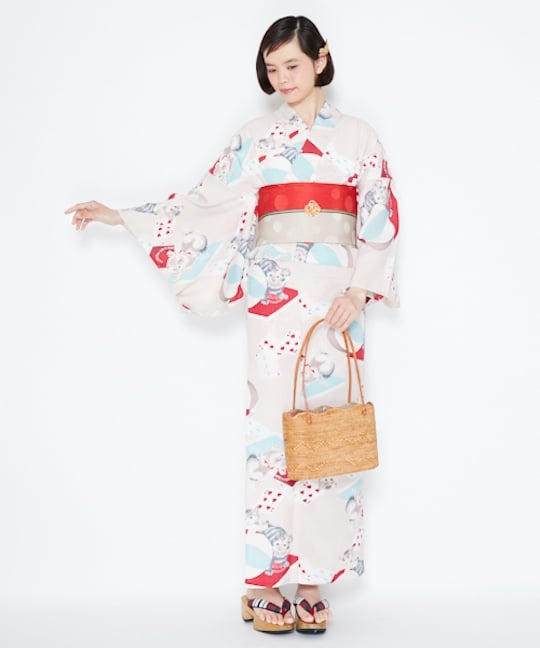 Playing Cards and Cats Design Yukata - Light summer kimono with animal theme - Japan Trend Shop