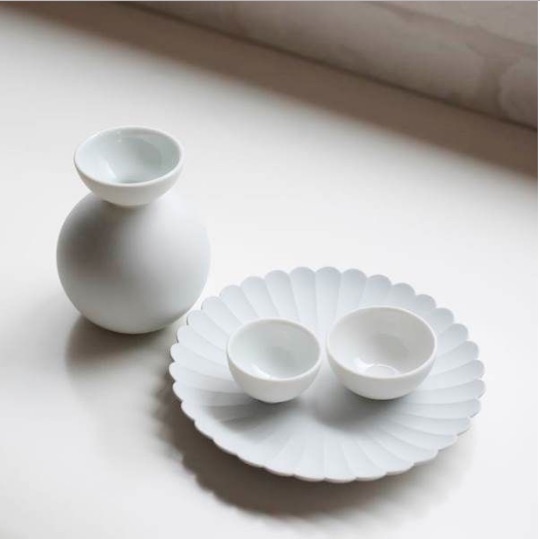 Ceramic Japanese Sake Bottle Cup Set Snowman Design - Handmade designer drinkware - Japan Trend Shop