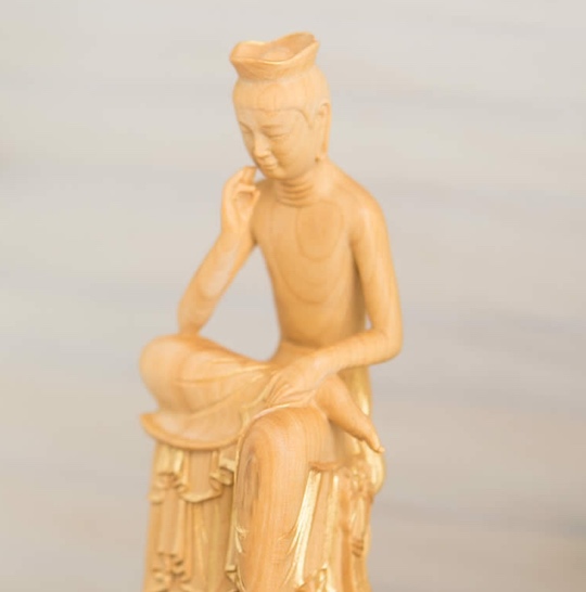 Maitreya Miroku Bosatsu Buddha Wooden Statue - Handmade, high-quality, compact size design - Japan Trend Shop