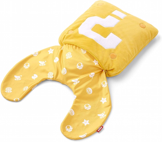 Super Mario Travel Neck Pillow Cushion - Nintendo game character Super Mushroom, Question Block design - Japan Trend Shop