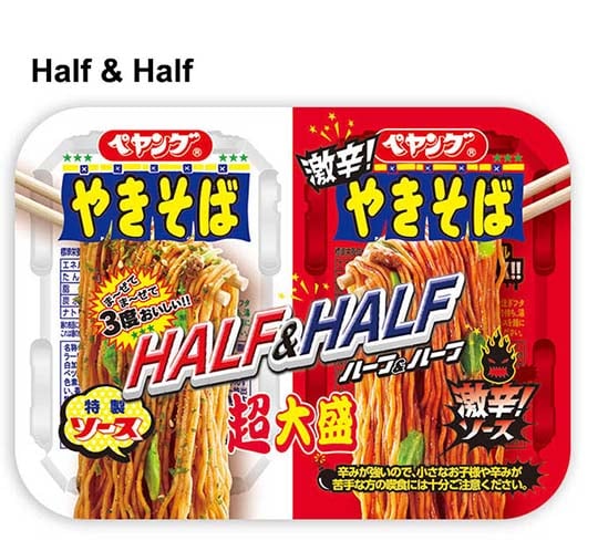 Peyoung Super Large Yakisoba Instant Noodles (Pack of 12) - Regular, spicy, half-and-half cup noodles in big size - Japan Trend Shop