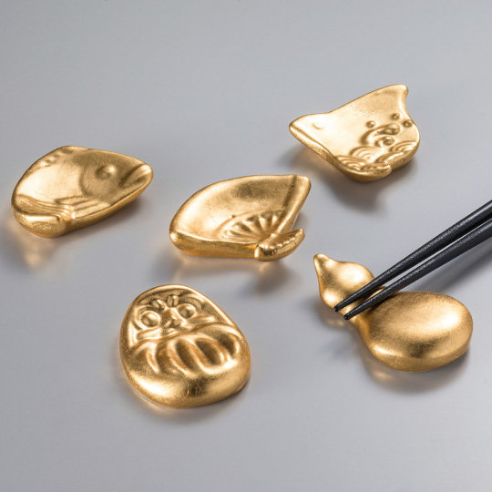 Good Fortune Gold Leaf Chopstick Rests - Traditional craftsmanship and lucky talismans tableware set - Japan Trend Shop