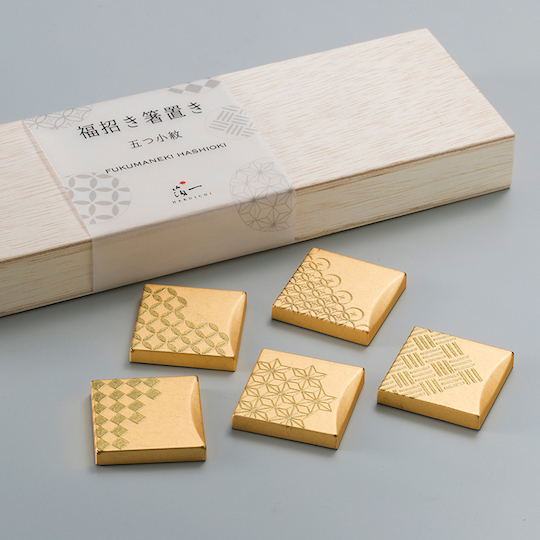 Good Luck Gold Leaf Chopstick Rests (Set of 5) - Luxury Japanese luck charm design chopstick stands - Japan Trend Shop