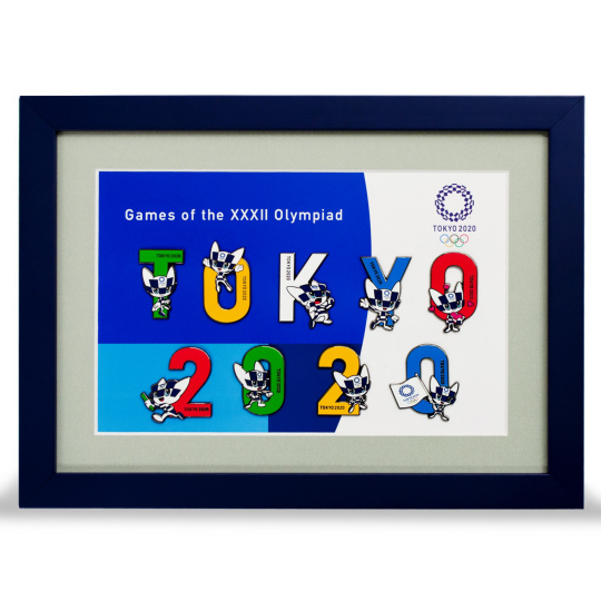 Tokyo 2020 Olympics Mascot Pin Badge Set - Framed collection of official Tokyo Olympic Games pins - Japan Trend Shop