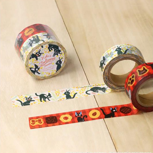 Kiki's Delivery Service Jiji Masking Tape Set (2 Rolls) - Anime character-themed hobby crafts paper tape - Japan Trend Shop