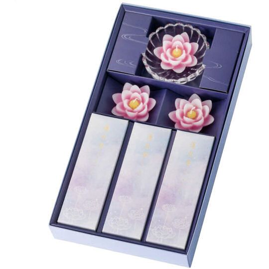 Kameyama Lotus Incense and Candle Set - Buddhist symbolic flower candles and room fragrance pack - Japan Trend Shop