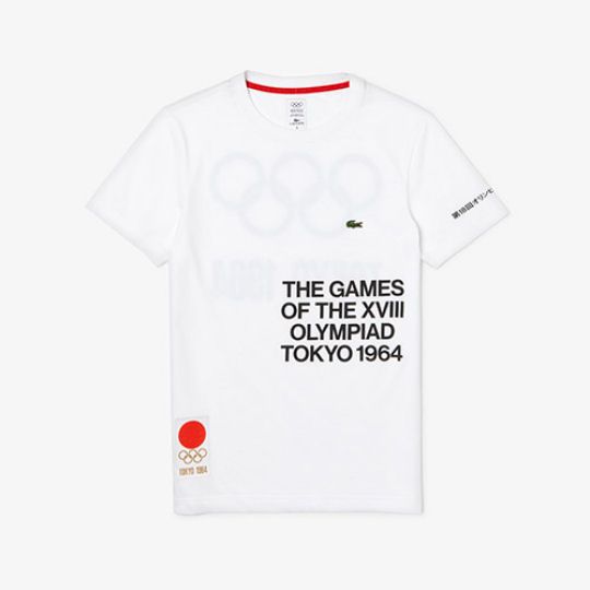 Tokyo 2020 Olympics Heritage Collection Men's White Lacoste T-shirt - 1964 Olympic Games theme short-sleeve shirt - Japan Trend Shop