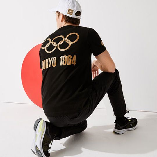 Tokyo 2020 Olympics Heritage Collection Men's Black Lacoste T-shirt - 1964 Tokyo Olympic Games design short-sleeve shirt - Japan Trend Shop
