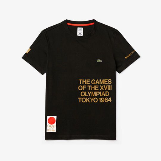 Tokyo 2020 Olympics Heritage Collection Men's Black Lacoste T-shirt - 1964 Tokyo Olympic Games design short-sleeve shirt - Japan Trend Shop