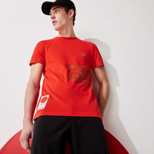 Tokyo 2020 Olympics Heritage Collection Men's Red Lacoste T-shirt