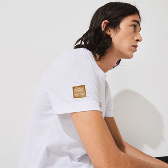 Tokyo 2020 Olympics Heritage Collection Men's White Lacoste T-shirt Big Logo - 1964 Olympic Games theme short-sleeve shirt - Japan Trend Shop