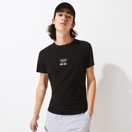 Tokyo 2020 Olympics Heritage Collection Men's Black Lacoste T-shirt Big Logo - 1964 Olympic Games theme short-sleeve shirt - Japan Trend Shop
