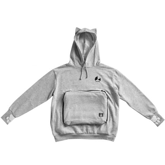 Bauhutte Nyangaroo Hoodie Gray - Gamer apparel with cat snuggle pocket/pouch - Japan Trend Shop