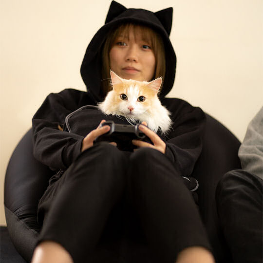 Bauhutte Nyangaroo Hoodie Black - Gamer apparel with cat snuggle pouch - Japan Trend Shop