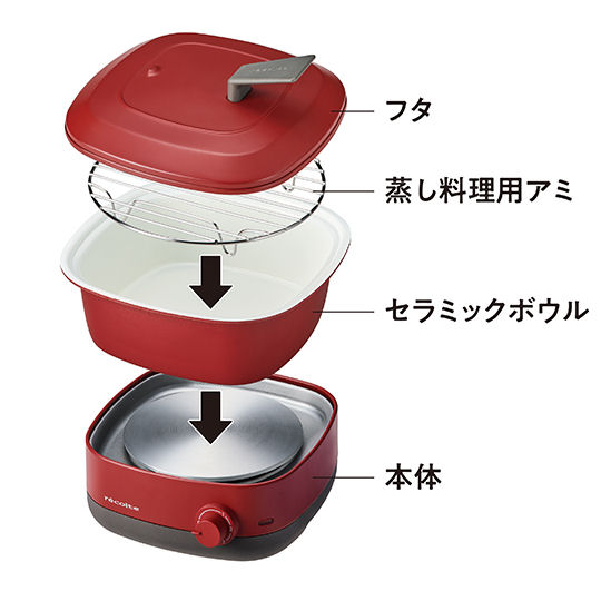 Recolte Pot Duo Carré - Multipurpose ceramic-coated tabletop cooking appliance - Japan Trend Shop