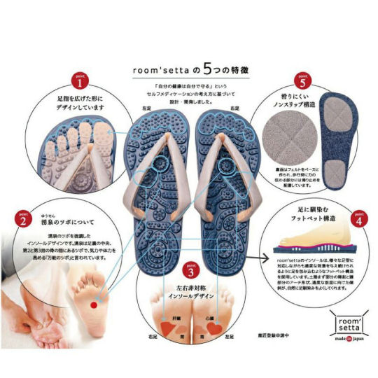 Room Setta Slippers - Reflexology insole traditional-style indoor footwear - Japan Trend Shop