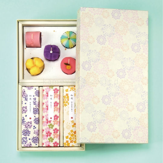 Kameyama Wagashi Sweets Candles and Incense Set - Seasonal Japanese confectionery-inspired decorative candles and incense sticks - Japan Trend Shop