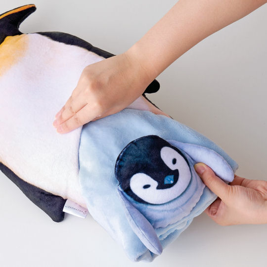 Emperor Penguin Father and Chick Pillow and Blanket Set - Penguin-themed cushion and cover - Japan Trend Shop