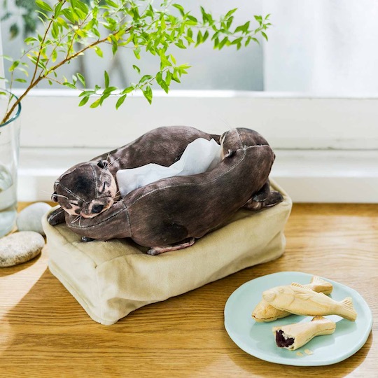 Snuggling Asian Small-Clawed Otters Tissue Box Cover - Cuddling pair of cute animals design - Japan Trend Shop