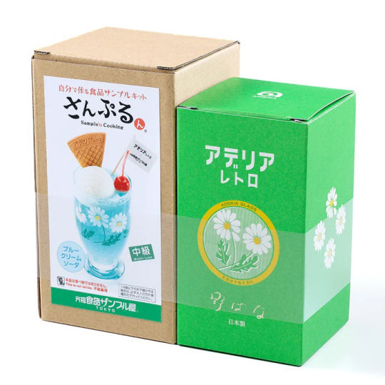 Aderia Glass Blue Ice Cream Soda Food Sample Kit - 1970s-style vintage glass and fake food DIY set - Japan Trend Shop