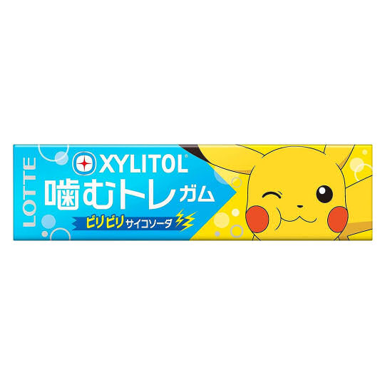 Lotte Xylitol Pikachu Biribiri Saiko Soda Gum (Pack of 15) - Mouth-exercise gum with Pokemon packaging - Japan Trend Shop